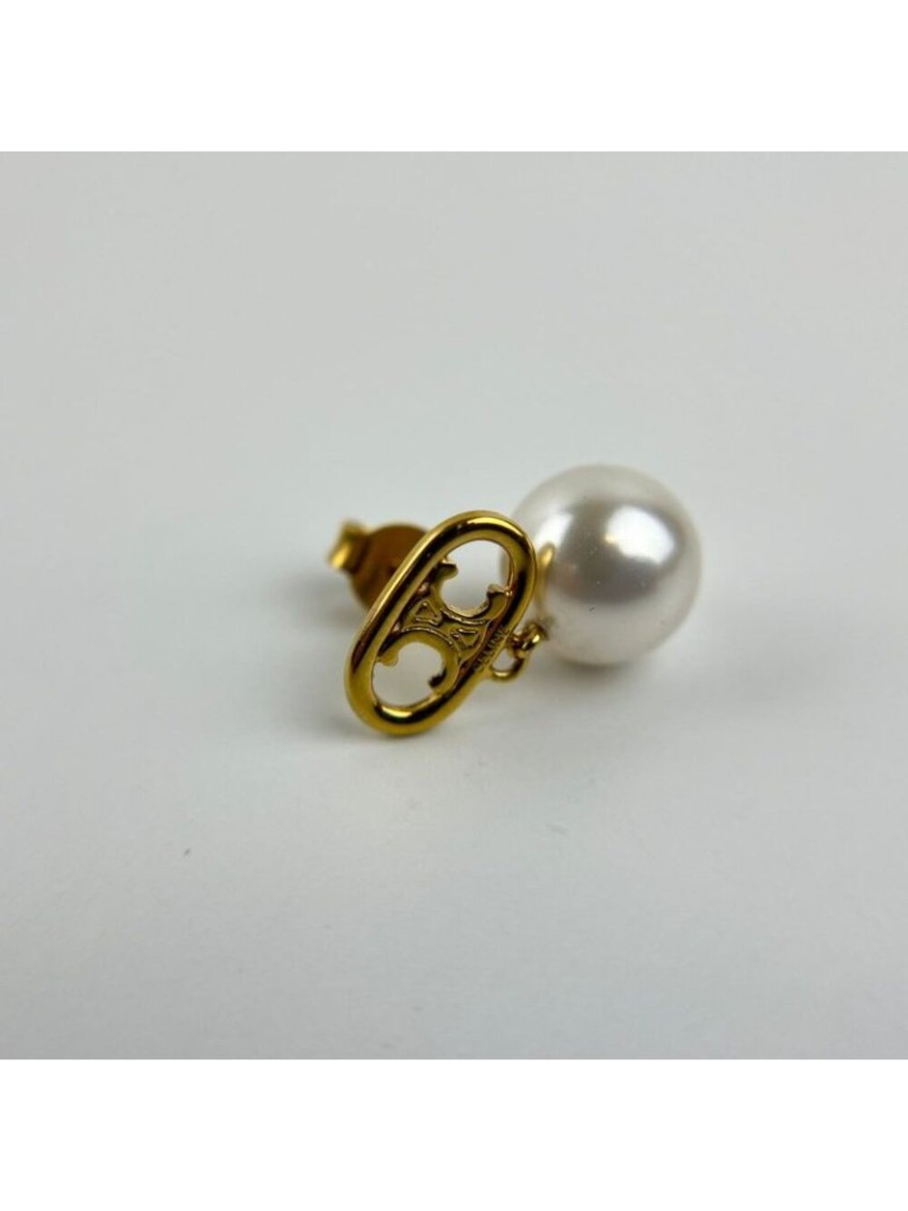 Celine Logo Triomphe Earrings Gold Vintage - Picture 5 of 16